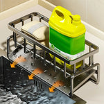 Kitchen Sink Organizer with Tilted Drain Tray – Stainless Steel Sponge & Brush Holder