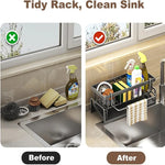 Kitchen Sink Organizer with Tilted Drain Tray – Stainless Steel Sponge & Brush Holder