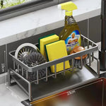 Kitchen Sink Organizer with Tilted Drain Tray – Stainless Steel Sponge & Brush Holder